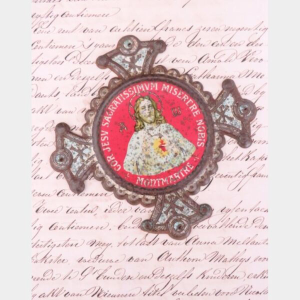 Antieke Franse Plaquette ex voto "Heilig Hart Monmatre"