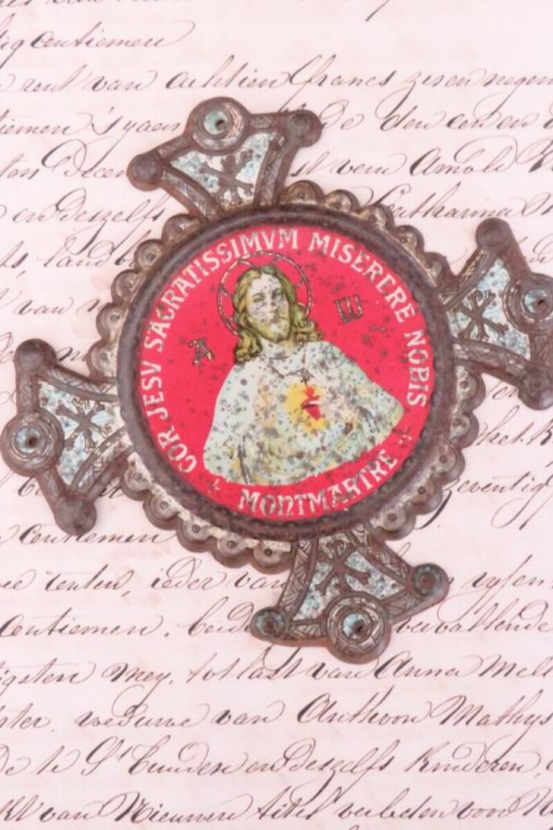 Antieke Franse Plaquette ex voto "Heilig Hart Monmatre"