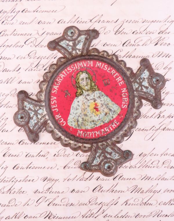 Antieke Franse Plaquette ex voto "Heilig Hart Monmatre"