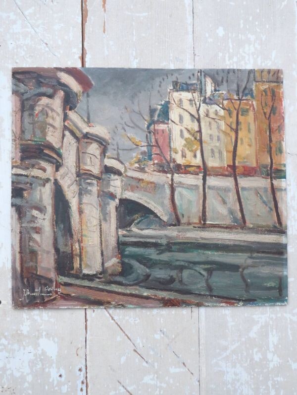 Oud Frans schilderij "Pont Neuf Parijs"