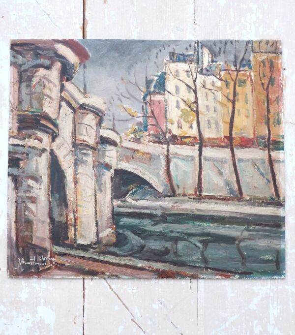 Oud Frans schilderij "Pont Neuf Parijs"