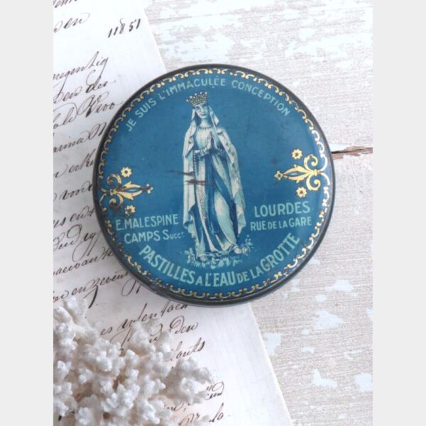 Antiek blikje Lourdes "Pastilles à L'Eau de la Grotte"