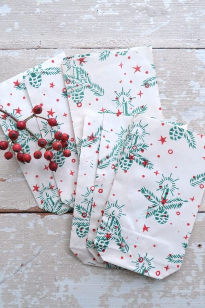 Oud kerst cadeauzakje -Groen ( jaren 50)